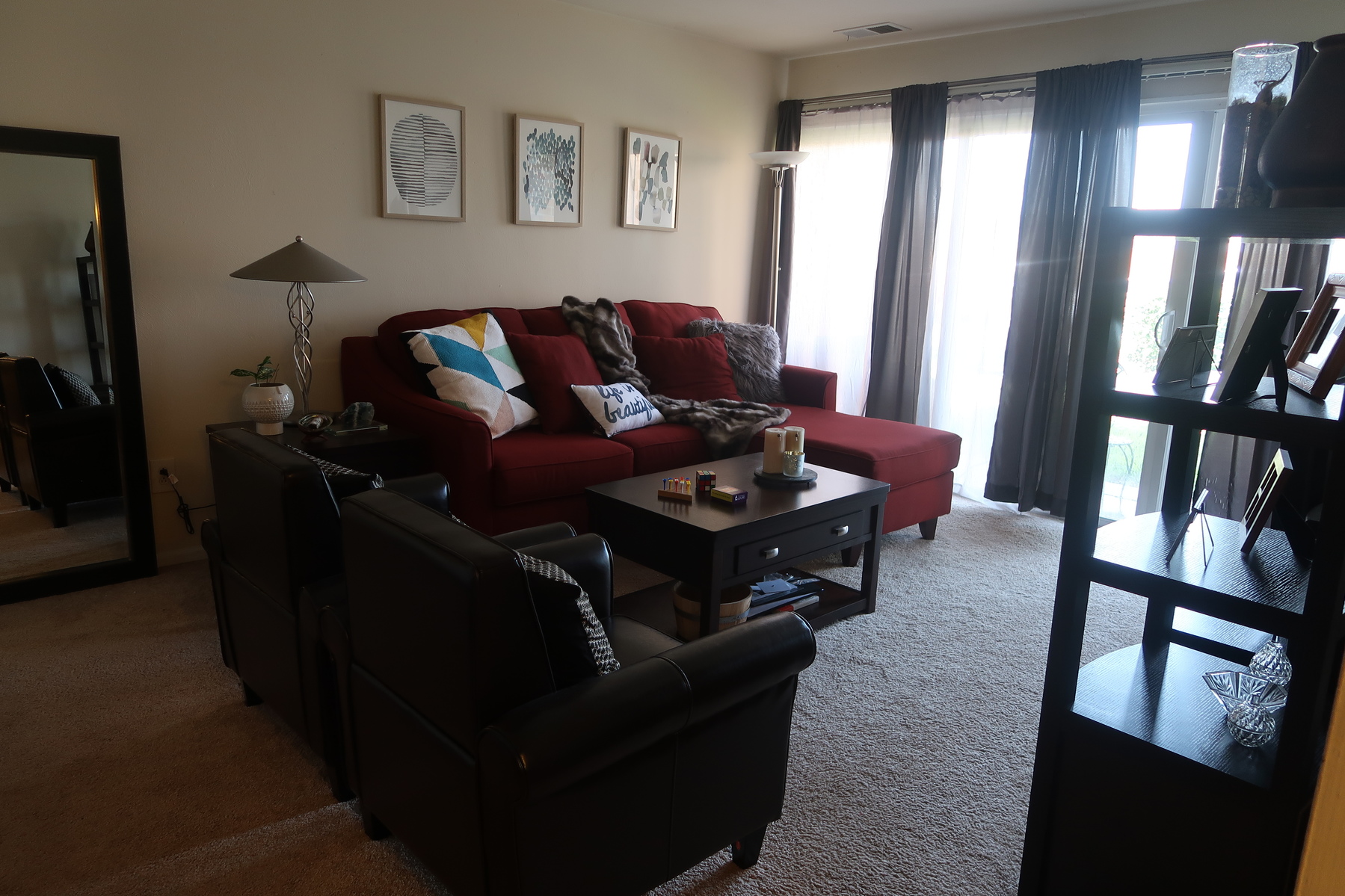 red sofa in living room decor