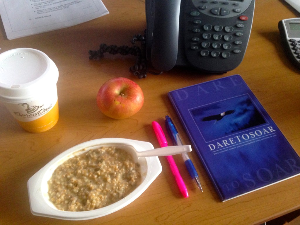 PostGoodness Breakfast Bowl on a desk at an office