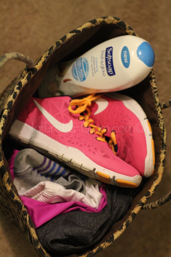 Softsoap Fresh and Glow body wash in the gym bag