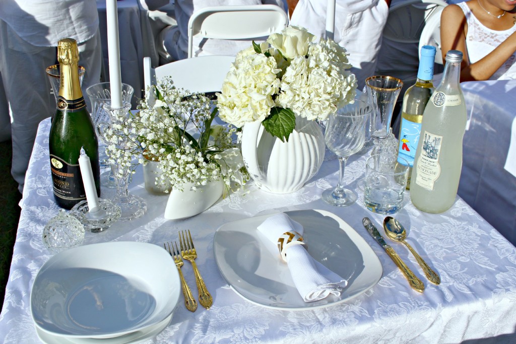 table setting for two, white and gold
