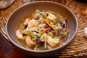 Asian noodle soup with shrimp