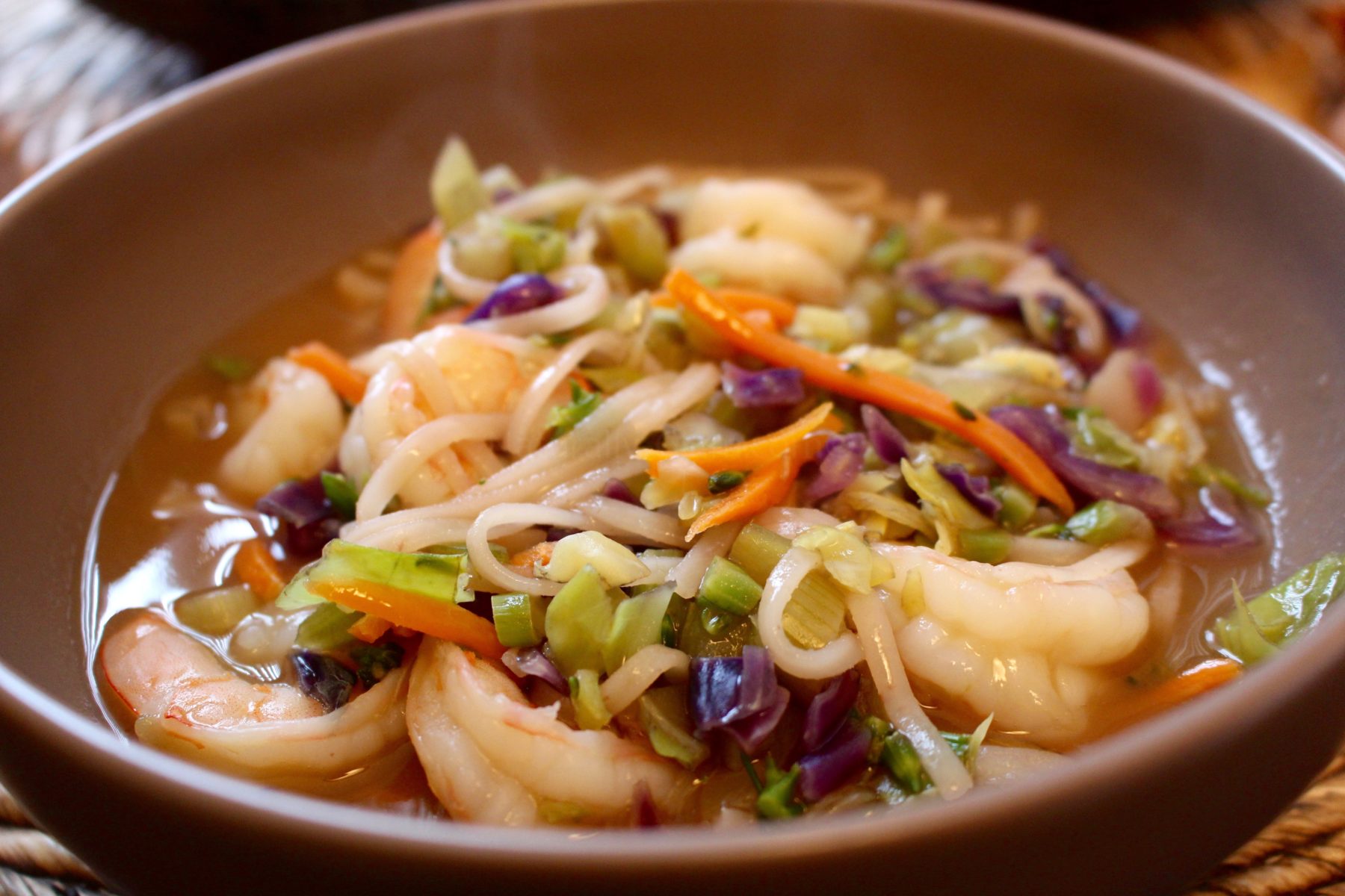 Asian noodle soup with shrimp