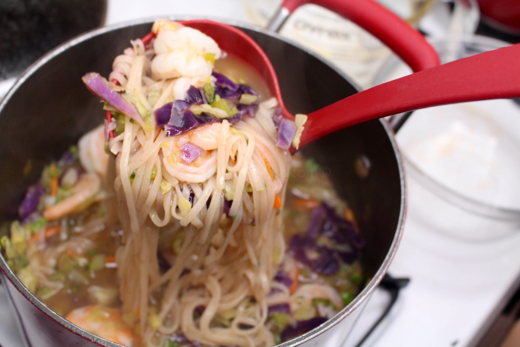 Asian noodle soup with shrimp