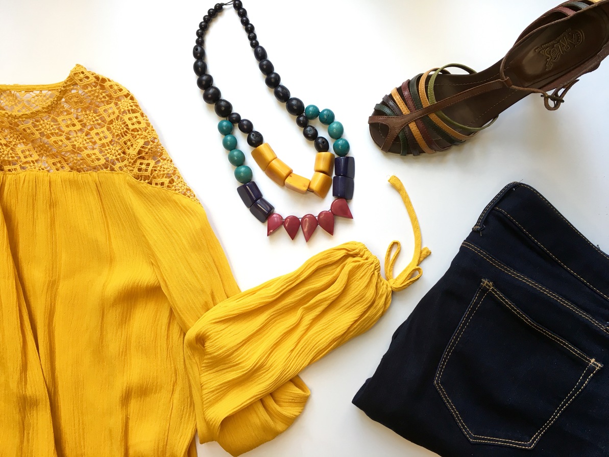 Crochet Yellow Blouse + Shine Necklace